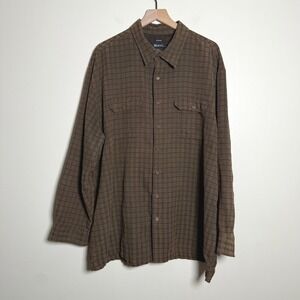 Bruno Mens Sueded Brown Grid Button Up Shirt Long Sleeve 3XLT Tall Pocket 90s